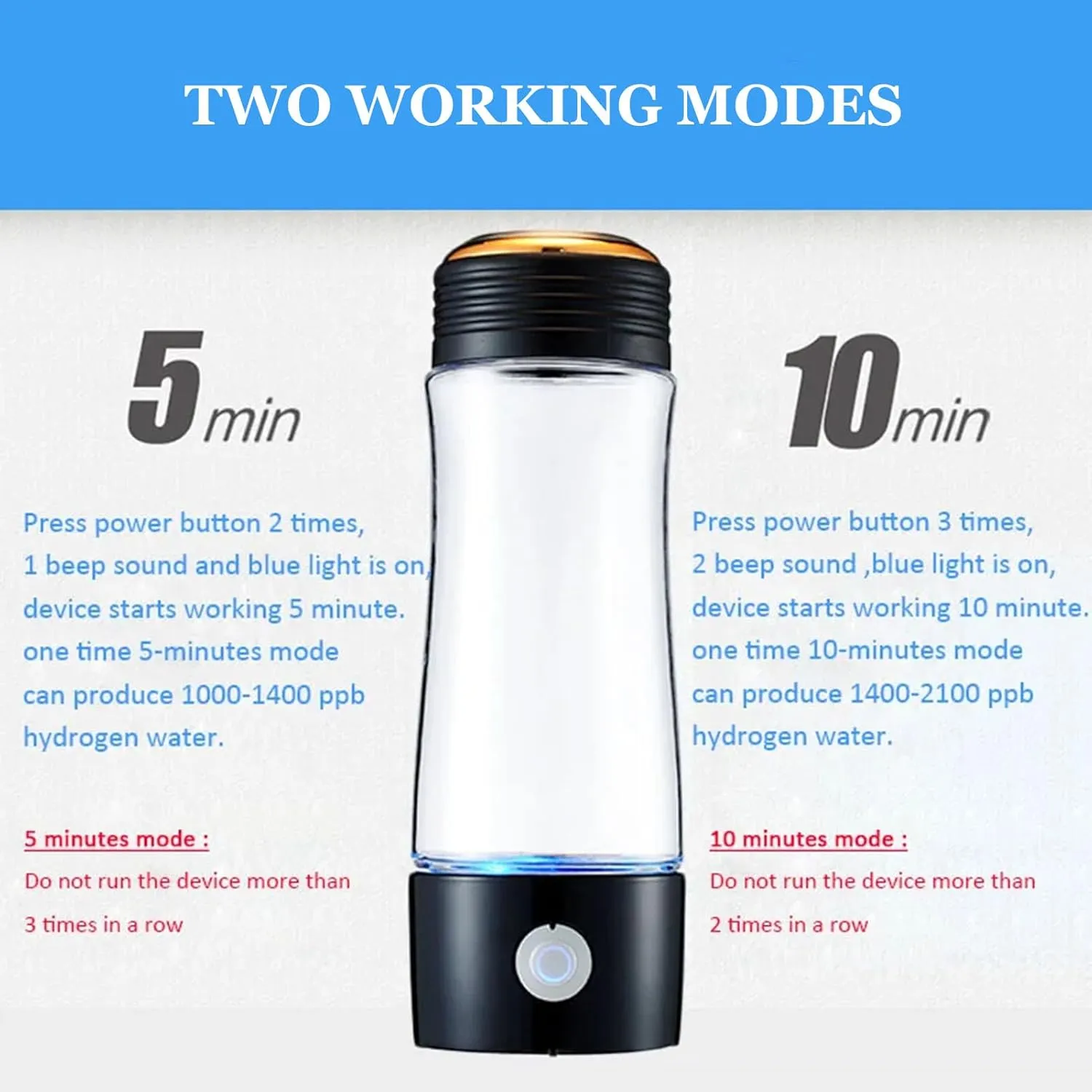 400ml Sports Water Bottle, H2 Molecular Hydrogen Water Bottle, with Portable Inhaler Adapter and Self-Cleaning Mode, for Outdoor Sports Fitness