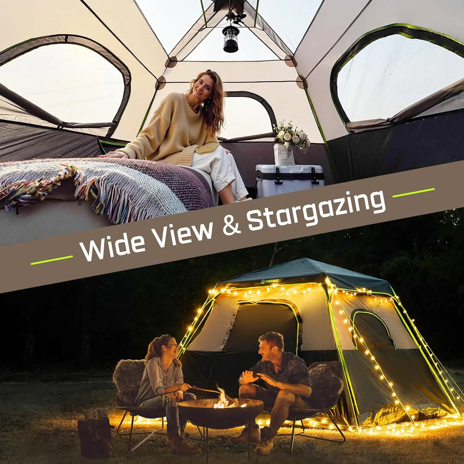 4/6 Person Instant Tent, Waterproof Pop Up Tents for Camping with Rainfly, 60 Seconds Easy Setup, Automatic Cabin Tent for Family Camping with Expandable Carry Bag & Upgraded Ventilation