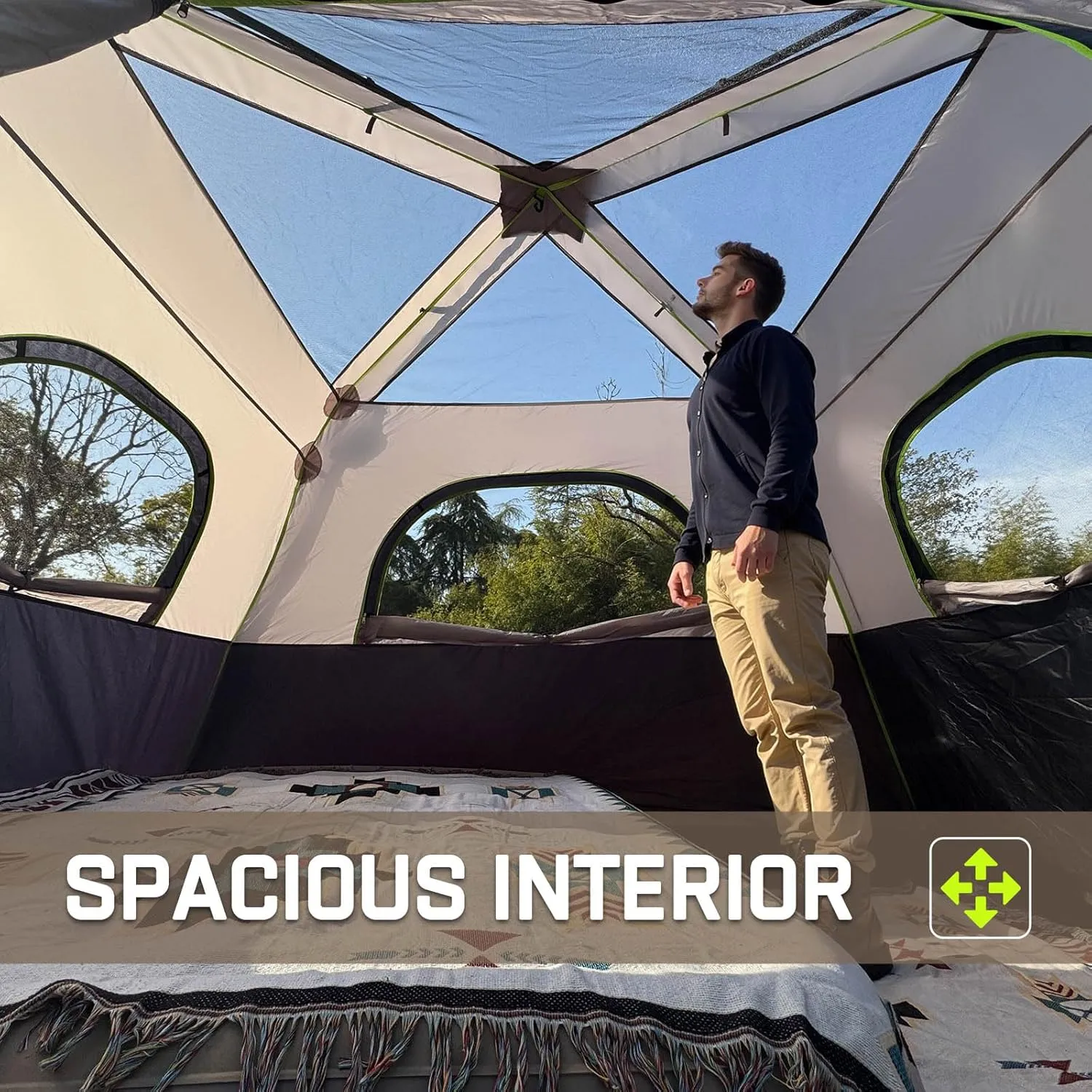 4/6 Person Instant Tent, Waterproof Pop Up Tents for Camping with Rainfly, 60 Seconds Easy Setup, Automatic Cabin Tent for Family Camping with Expandable Carry Bag & Upgraded Ventilation