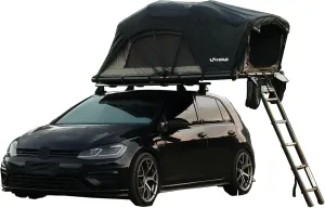 47" Rooftop Tent Hard Shell with Skyview Window, Aluminium Fold Out Style Car Roof Tent for Sedan Van SUV Truck Camping Waterproof, Windproof, Sturdy