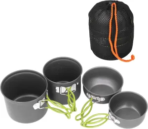4pcs Camping Pot Kit Multi Layers Anti Scalding Design Camping Cookware Mess Kit with Folding Handle for Hiking Outdoor Camping Pots and Pans Set Camping Cooking