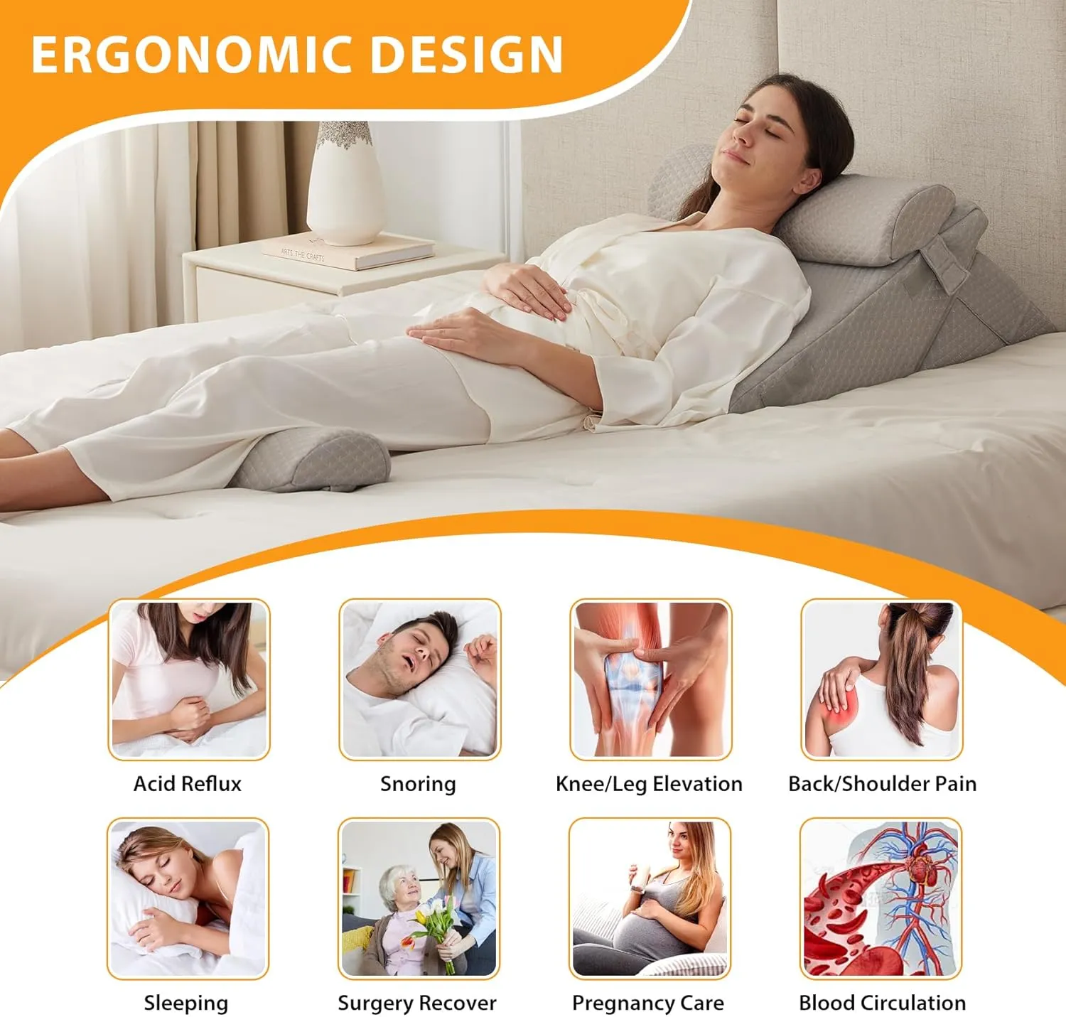 4PCS Wedge Pillow Set for After Surgery, Wedge Pillow Headboard, Adjustable 9&12 Inch Bed Pillow Wedge for Sleeping, Acid Reflux, Orthopedic Pillow Wedge for Back Pain Relief, Gerd, Grey