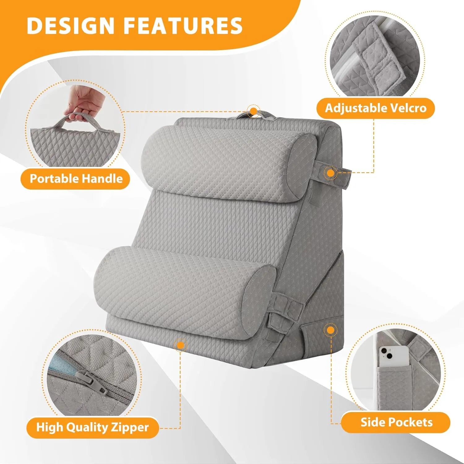 4PCS Wedge Pillow Set for After Surgery, Wedge Pillow Headboard, Adjustable 9&12 Inch Bed Pillow Wedge for Sleeping, Acid Reflux, Orthopedic Pillow Wedge for Back Pain Relief, Gerd, Grey