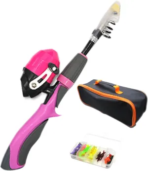 4Pcs/Set Kids Fishing Set Portable Telescopic Fishing Rod 6-Section Beginner Pole with Spinning Reel, Portable Bag, Tackle Box for Boys, Girls, Youth Gift Kids Pole