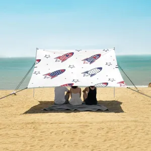 4th of July Beach Camping Tent Sun Shelter for Whole Family, Stars Beach Shade Canopy with UPF50  UV Protection,Easy Set Up and Carry,Outdoor Shade for Trips, Fishing, Backyard Fun Picnics