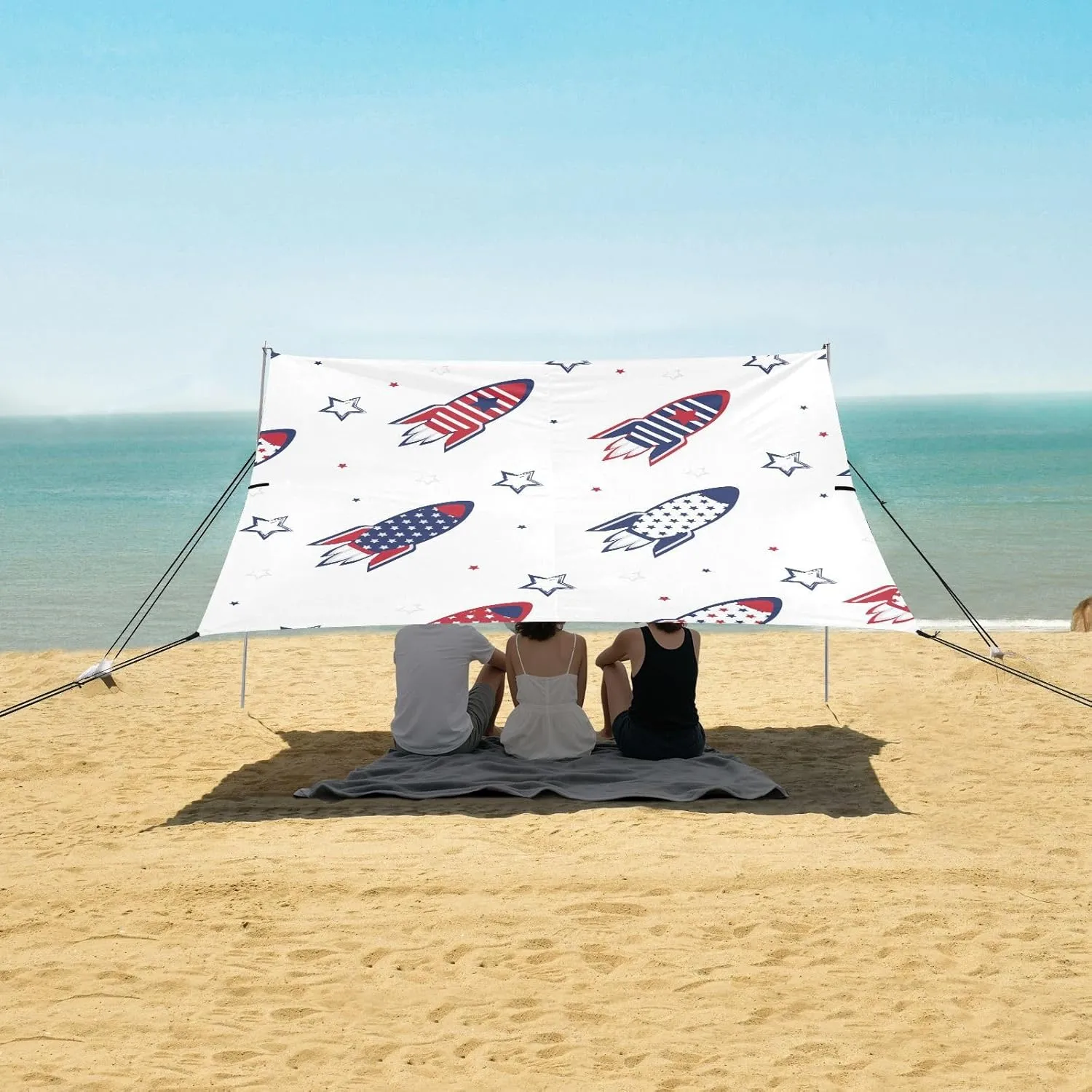 4th of July Beach Camping Tent Sun Shelter for Whole Family, Stars Beach Shade Canopy with UPF50  UV Protection,Easy Set Up and Carry,Outdoor Shade for Trips, Fishing, Backyard Fun Picnics