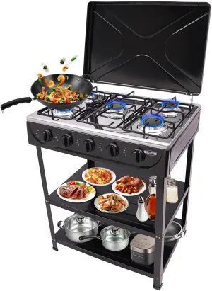 5-Burner Natural Gas Stove for Outdoor & Home Cooking, High-Power Freestanding Stove with Independent Control for Camping, RV & Emergency Use