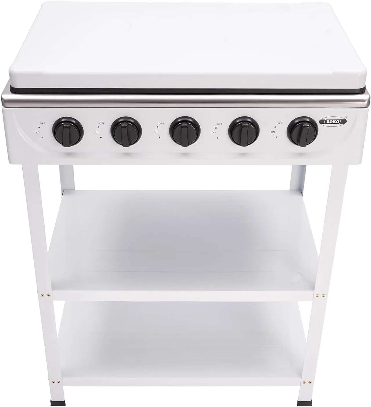 5 Burner Natural Gas Stove for Outdoor Cooking 2500W Portable Camp Gas Burner Stove Stand Heavy Duty Iron Gas Cooker with Support Leg & 2 Board Gas Stove for Outside Home, White