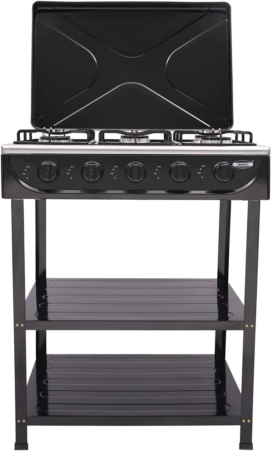 5 Burner Portable Gas Stove with Support Leg Stand and Wind Blocking Cover Adapter, Propane Gas Stove, Propane Burner Head for Camping, Tailgating, Home Brewing (Black)