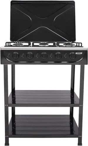 5 Burner Portable Gas Stove with Support Leg Stand and Wind Blocking Cover Adapter, Propane Gas Stove, Propane Burner Head for Camping, Tailgating, Home Brewing (Black)