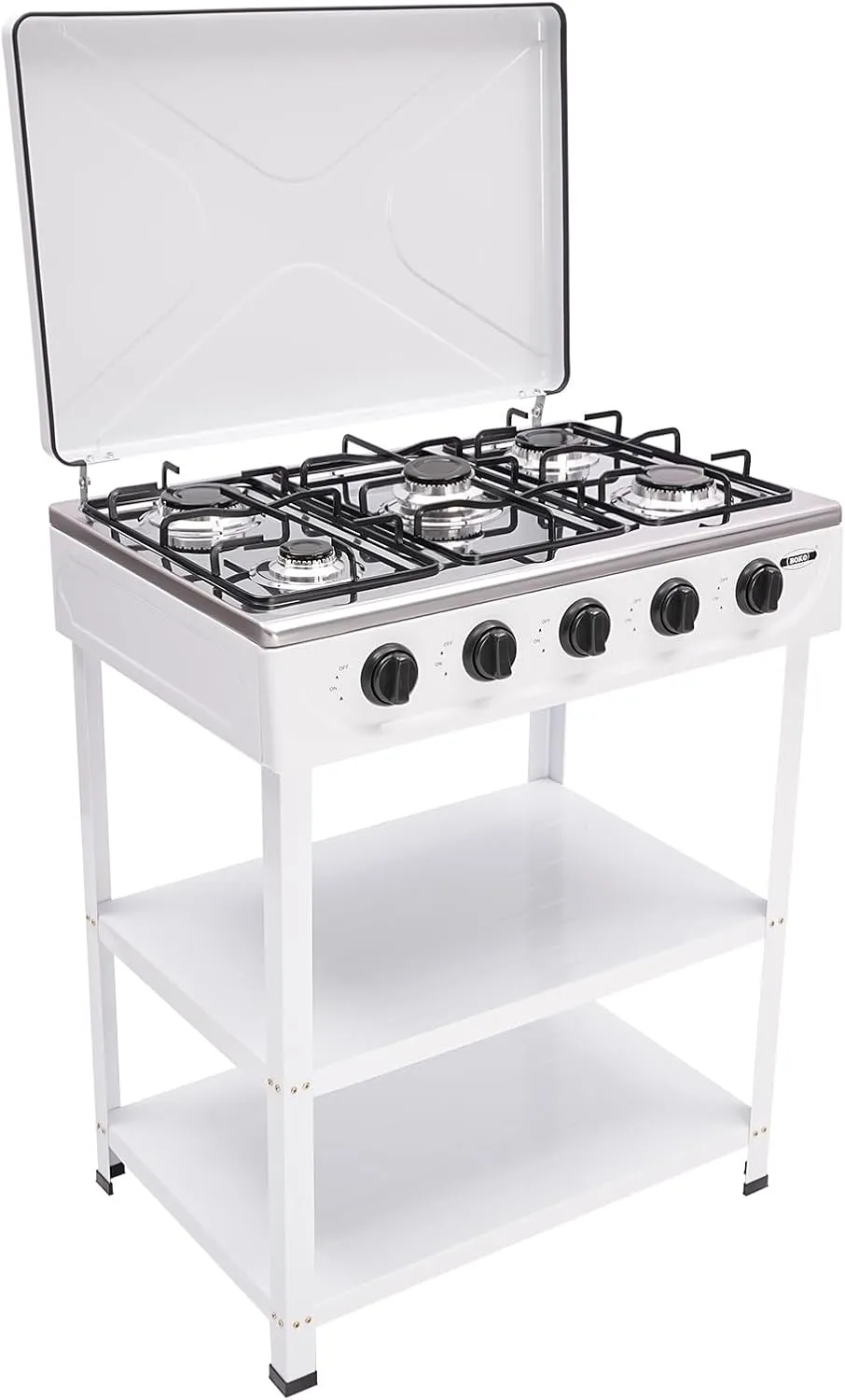 5 Burner Propane Camp Stove, Independent Control Knobs for 5 Burner Garden Stove, 32inch Tall Outdoor Camping Stove with 2 Storage Boards (White)