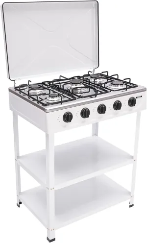 5 Burner Propane Camp Stove, Independent Control Knobs for 5 Burner Garden Stove, 32inch Tall Outdoor Camping Stove with 2 Storage Boards (White)