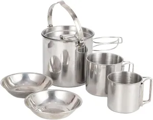 5 in 1 Camping Cookware Set Stainless Steel Kettle Nonstick Cup Bowl Pot Compact for Outdoors Indoors Kitchen Family Campfire Hiking