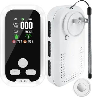 5 in 1 Plug-in Wall Carbon Monoxide and Smoke Detector, Smoke Alarm, Combustible Gas Detector, Humidity and Temperature Meter with HD Display, Essential for Home, Travel, Hotel and Camping, Easy Setup