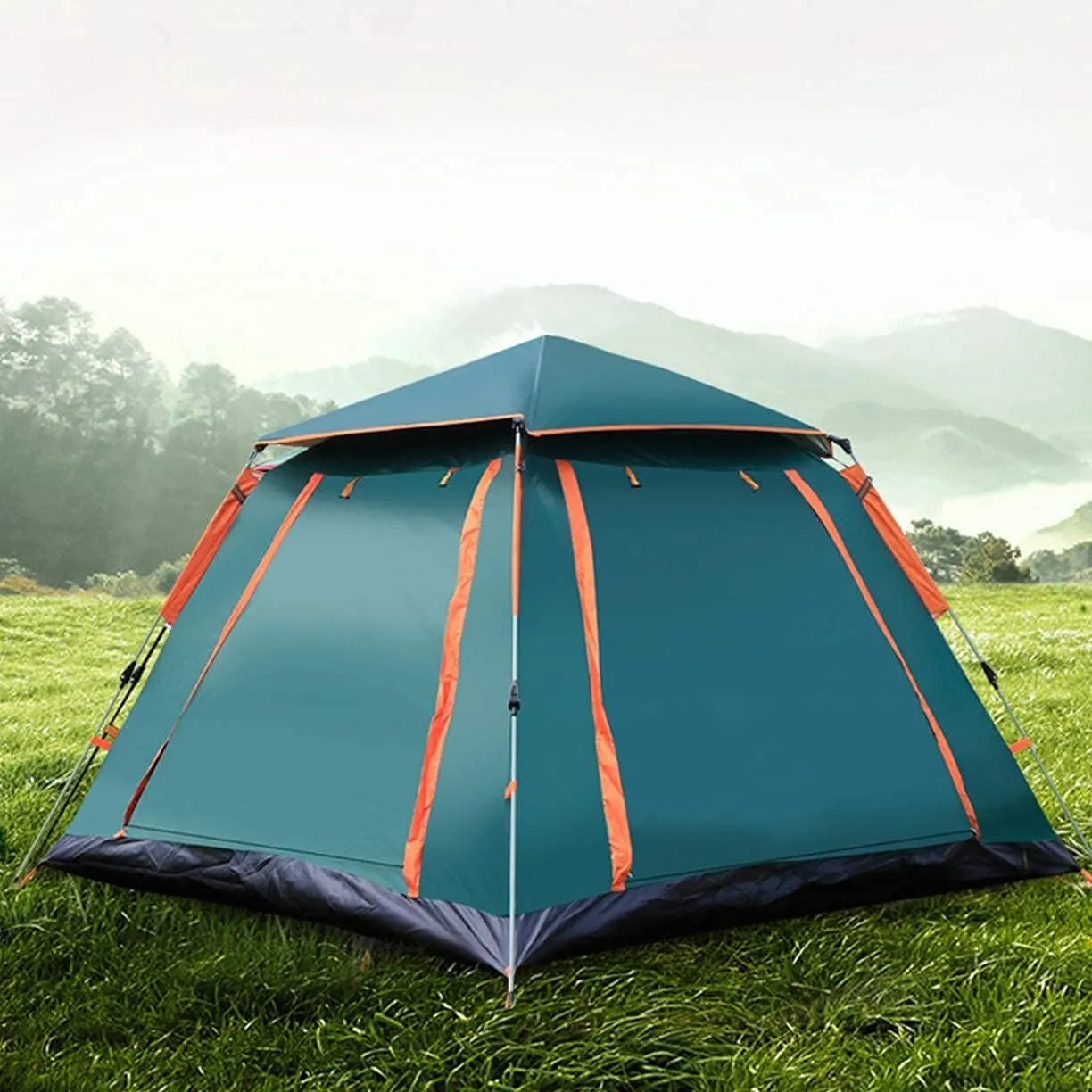 5 Person Family Camping Tent 4 Season Double Layers Waterproof Anti-Windproof Tents Family Outdoor Camping Tent (Blue Width 215cm) (Green Width 215cm)