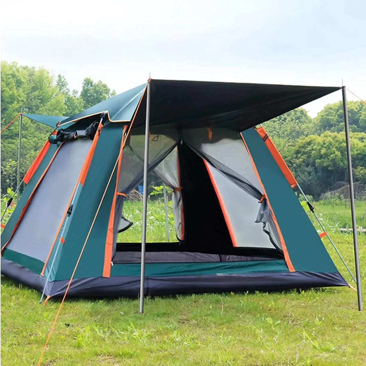 5 Person Family Camping Tent 4 Season Double Layers Waterproof Anti-Windproof Tents Family Outdoor Camping Tent (Blue Width 215cm) (Green Width 215cm)