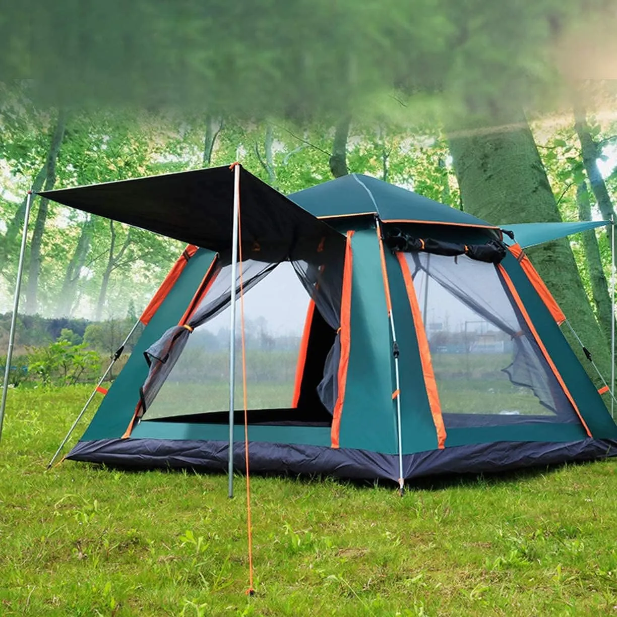 5 Person Family Camping Tent 4 Season Double Layers Waterproof Anti-Windproof Tents Family Outdoor Camping Tent (Blue Width 215cm) (Green Width 215cm)