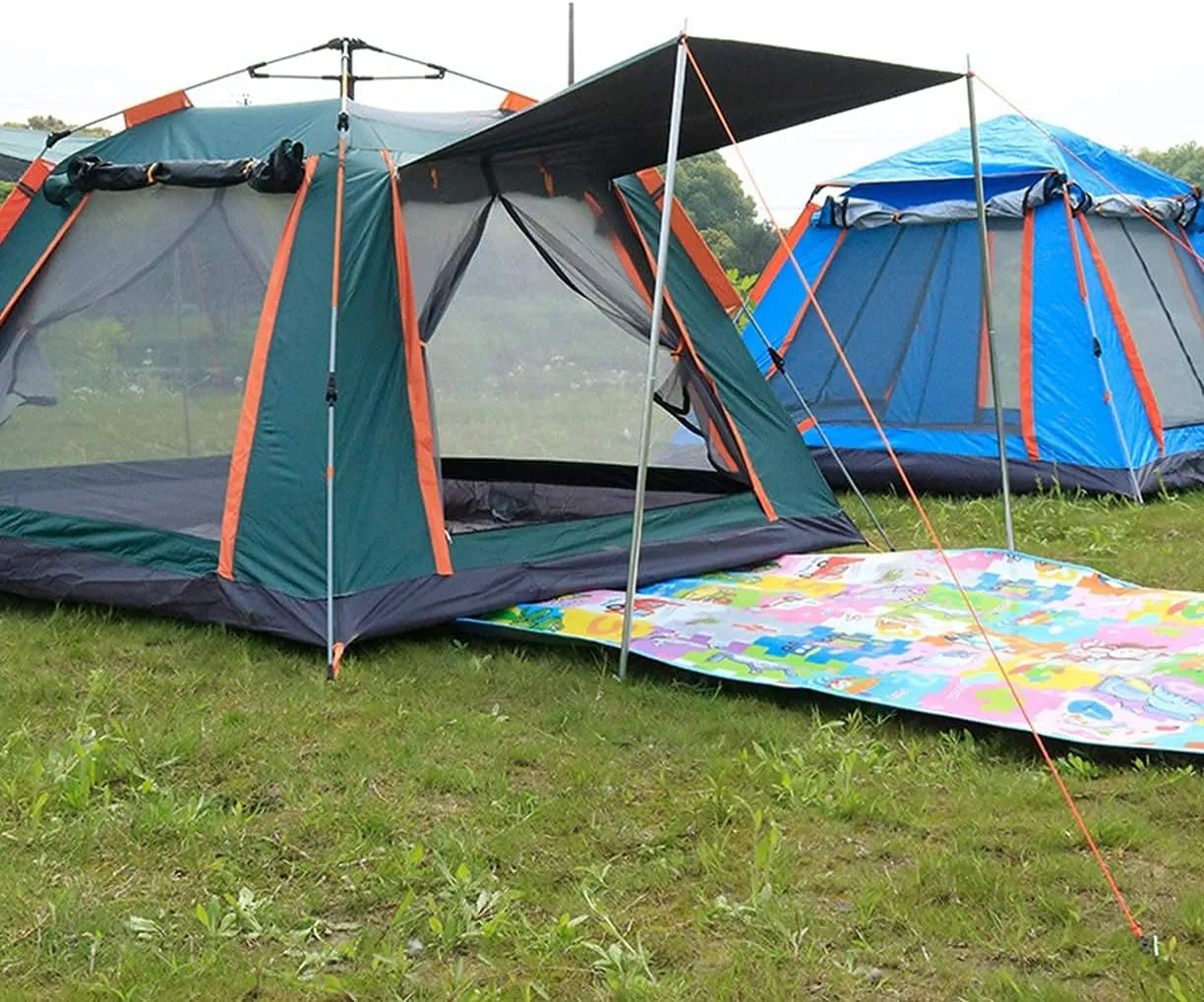 5 Person Family Camping Tent 4 Season Double Layers Waterproof Anti-Windproof Tents Family Outdoor Camping Tent (Blue Width 215cm) (Green Width 215cm)