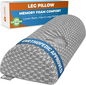 5 STARS UNITED Knee Pillow for Back Sleeping – Memory Foam Cushion for Sciatica Pain Relief – Under Leg Support for Sleeping on Back – Half Moon Bolster for Bed, Gray