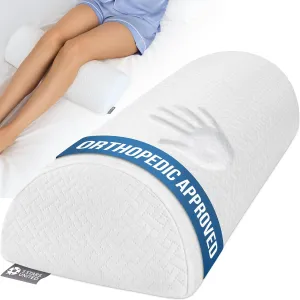 5 STARS UNITED Knee Pillow for Back Sleeping – Memory Foam Cushion for Sciatica Pain Relief – Under Leg Support for Sleeping on Back – Half Moon Bolster for Bed, White