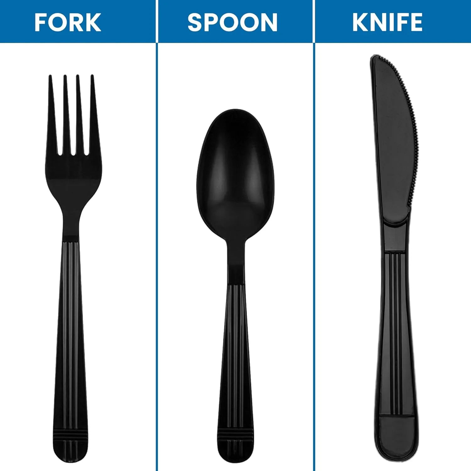 50 ct Black Plastic Silverware Individually Wrapped, Packaged Plastic Utensils Set Wrapped, Prewrapped Cutlery Set Disposable with Napkin, To Go Utensils, Perfect for Parties and Lunch