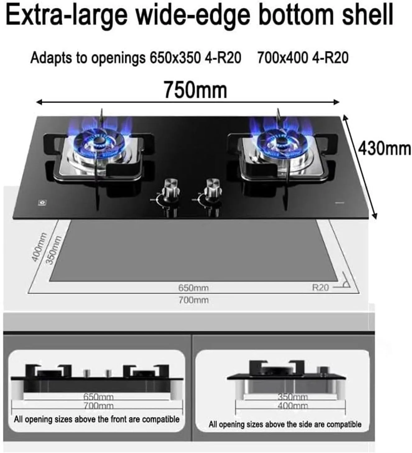 5.0KW Double Gas Cooker, Portable Gas Stove 2 Burner, Tempered Glass Gas Ranges, Five Levels Of Firepower Adjustment Gas Stove, Tabletop and Flush-mounted Camping Stove, for Caravan Kitchen(NG)