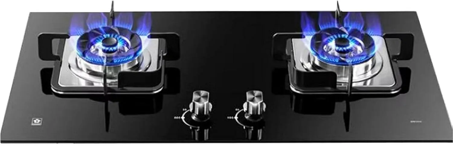 5.0KW Double Gas Cooker, Portable Gas Stove 2 Burner, Tempered Glass Gas Ranges, Five Levels Of Firepower Adjustment Gas Stove, Tabletop and Flush-mounted Camping Stove, for Caravan Kitchen(NG)