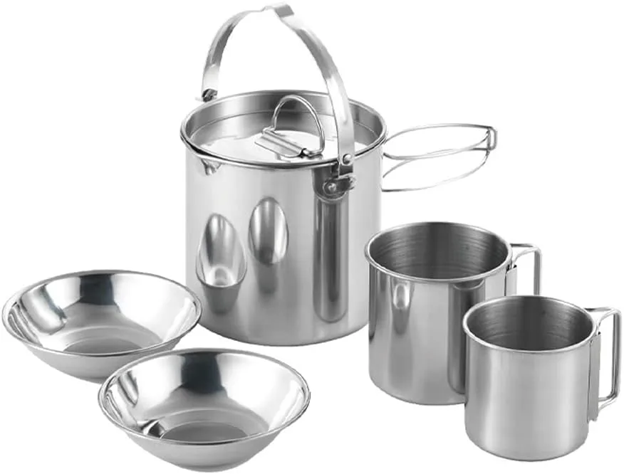 5pcs Camping Cookware Set Outdoor Portable Picnic Cookware Kit Stainless Steel Travel Tableware Cooking Accessory