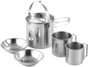 5pcs Camping Cookware Set Outdoor Portable Picnic Cookware Kit Stainless Steel Travel Tableware Cooking Accessory