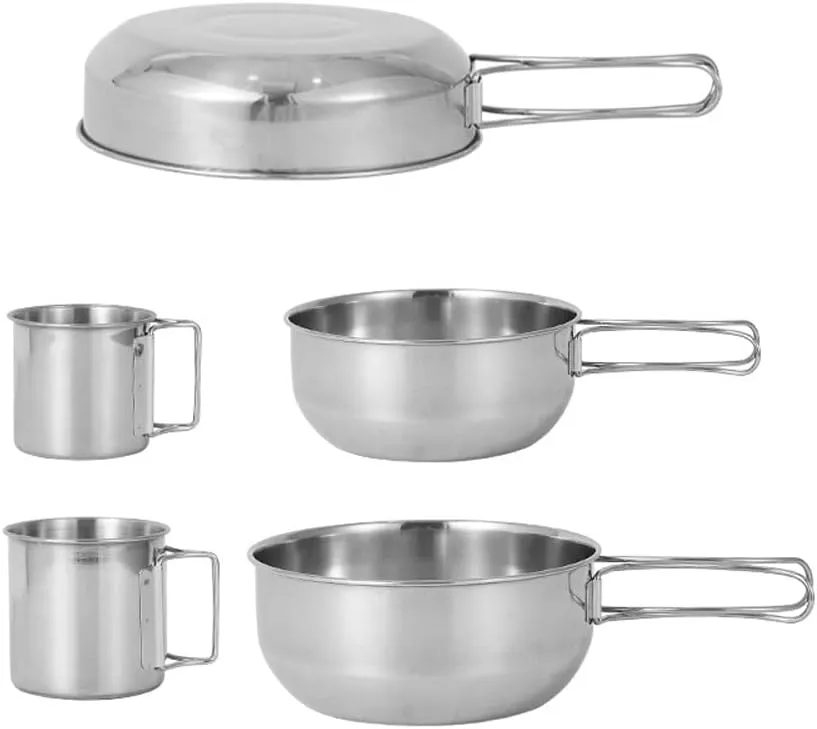 5pcs Camping Cookware Set Portable Picnic Cookware Kit Stainless Steel Travel Tableware Cooking Accessory