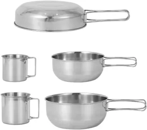 5pcs Camping Cookware Set Portable Picnic Cookware Kit Stainless Steel Travel Tableware Cooking Accessory