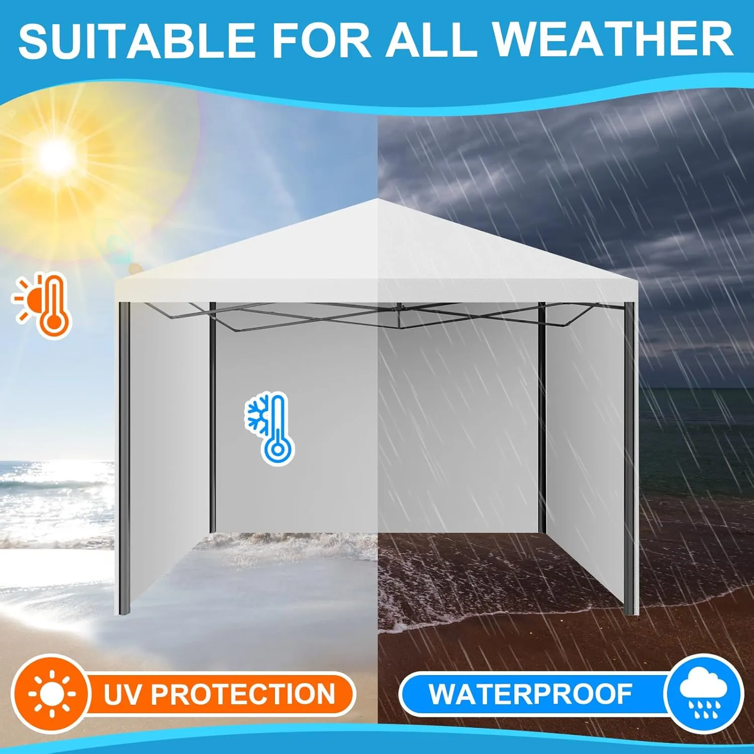 6 Pcs Instant Canopy Sidewalls for 10x10 Pop up Canopy Waterproof 99% UV Protection Tent Sidewalls with Silver Coating for Outdoor Camping, Tent Not Included(White)