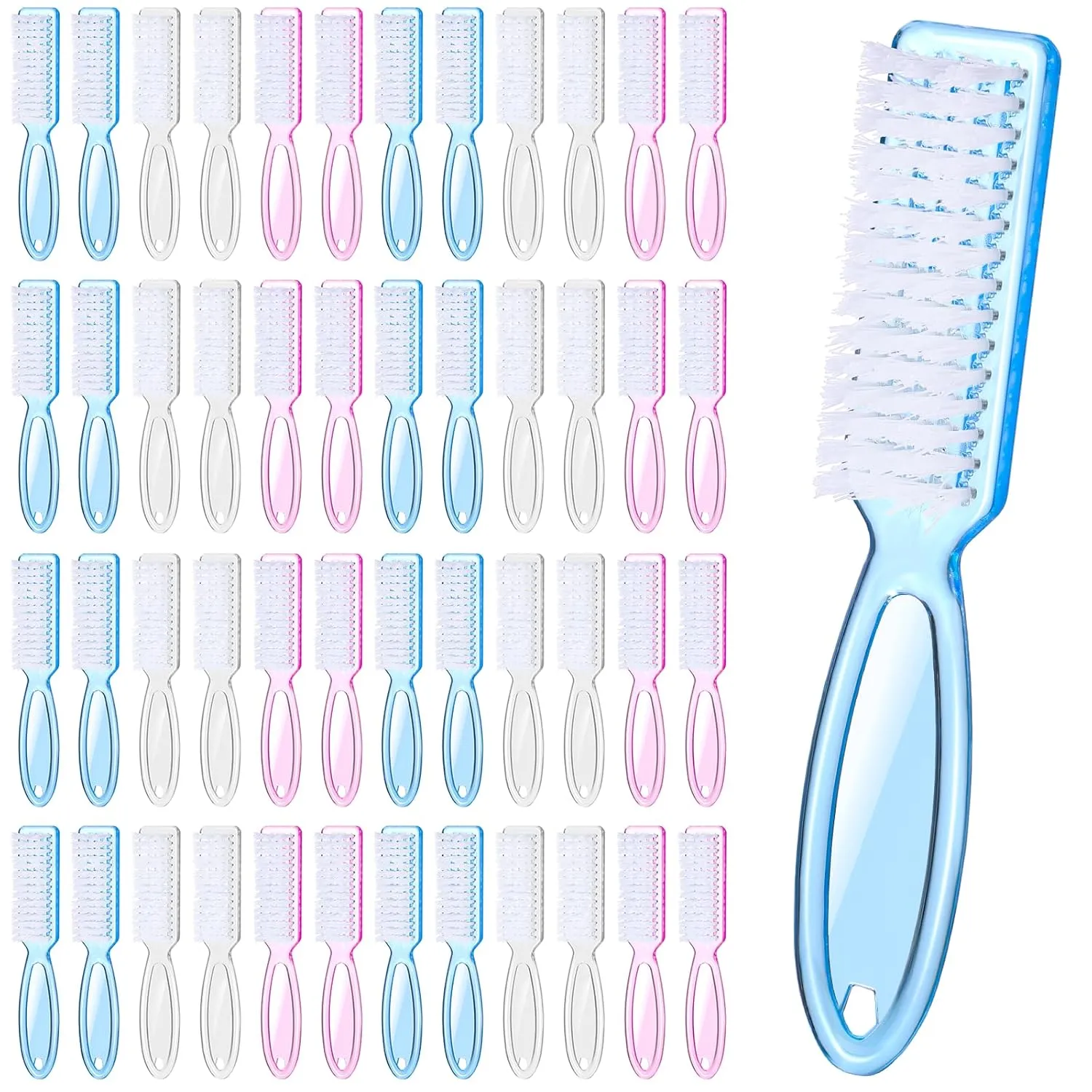 60 Pcs Nail Scrubber Brush Set, Fingernails Manicure Brushes Handle Grip Nail Dust Brush Pedicure Cleaning Brushes for Toes and Nails, 3 Colors