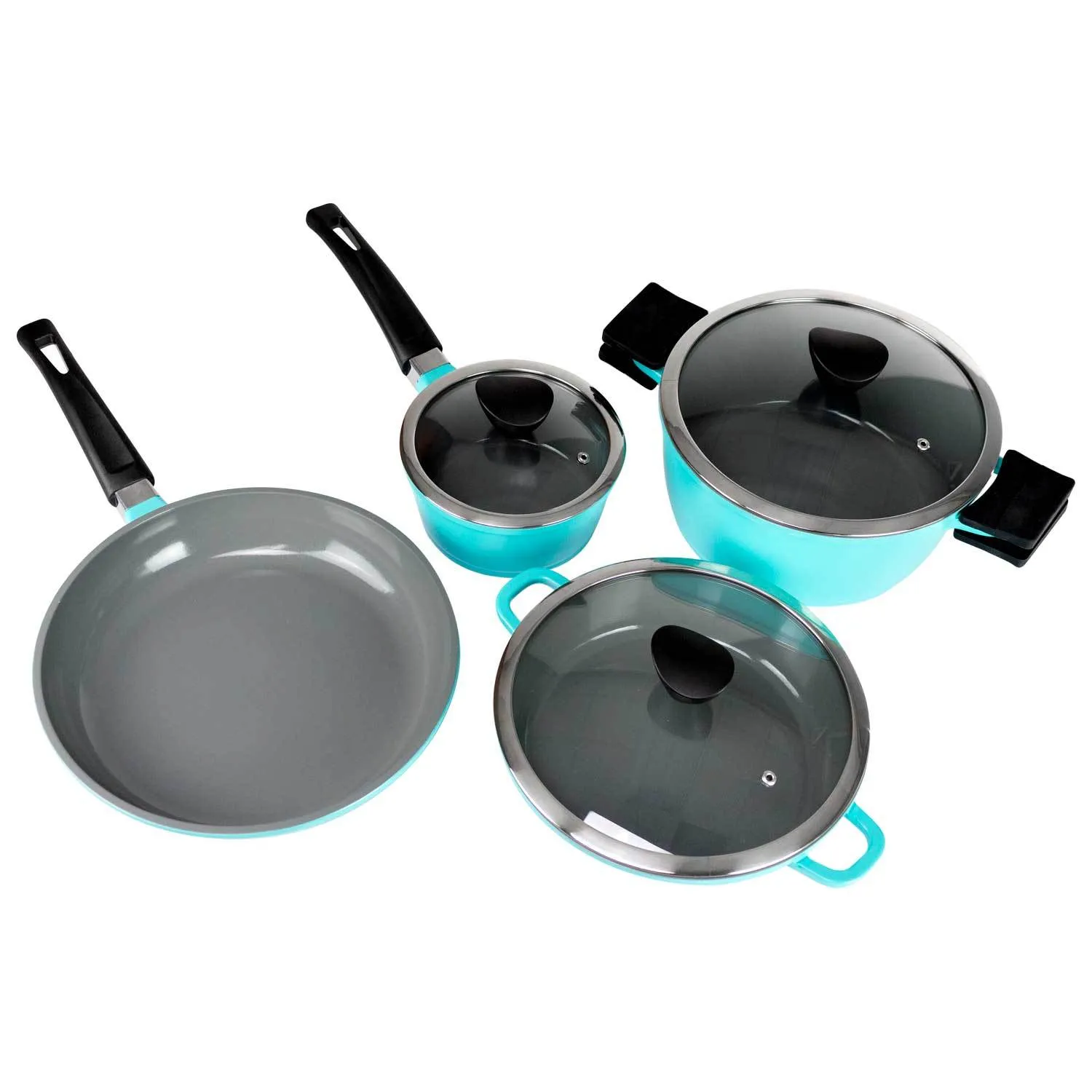 7 Piece Cast Aluminum Ceramic Coated Nonstick Cookware Set, Induction Base