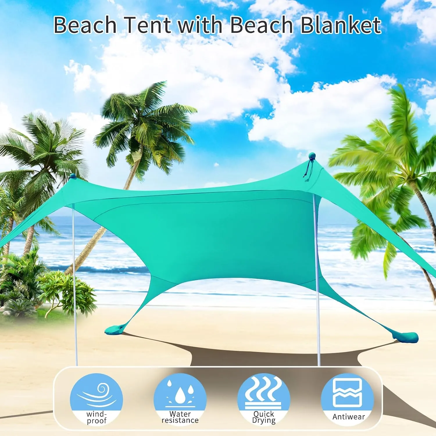 7×7 FT Beach Tent Sun Shelter UPF50  UV Protection, Outdoor Canopy Tent Sun Shade with 2 Poles for Camping, Beach, Fishing, Backyard and Picnics