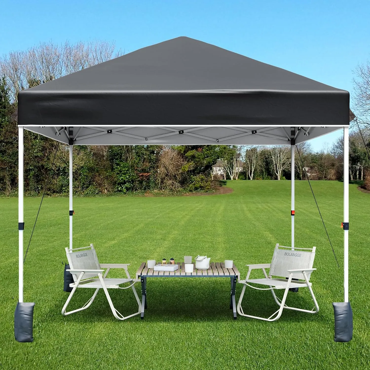 8 * 8FT Pop Up Canopy Tent for One Person Setup,Instant Portable Commercial Canopy Tent,Outdoor Easy Up Tent w/1-Button Push,Wheeled Bag,4 Sandbags,Bonus 8 Stakes and 4 Ropes-Black
