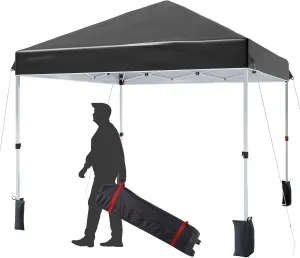 8 * 8FT Pop Up Canopy Tent for One Person Setup,Instant Portable Commercial Canopy Tent,Outdoor Easy Up Tent w/1-Button Push,Wheeled Bag,4 Sandbags,Bonus 8 Stakes and 4 Ropes-Black