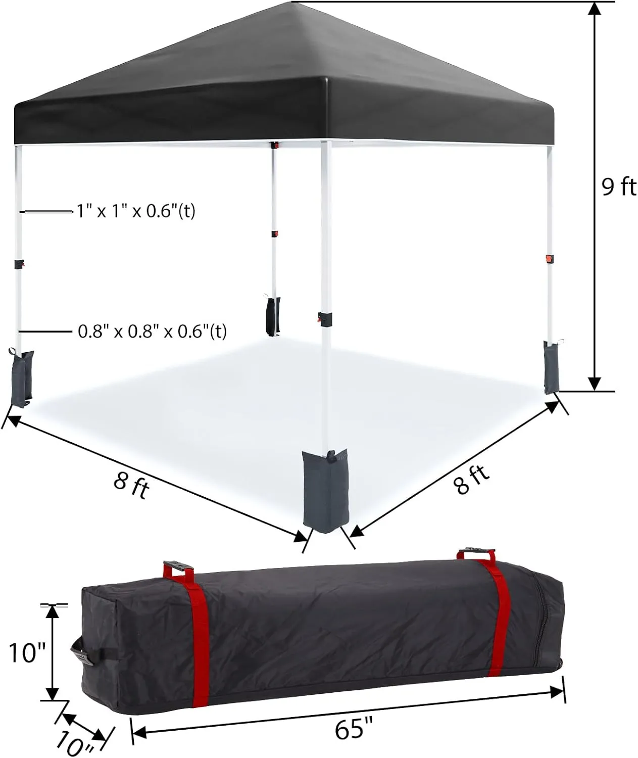 8 * 8FT Pop Up Canopy Tent for One Person Setup,Instant Portable Commercial Canopy Tent,Outdoor Easy Up Tent w/1-Button Push,Wheeled Bag,4 Sandbags,Bonus 8 Stakes and 4 Ropes-Black