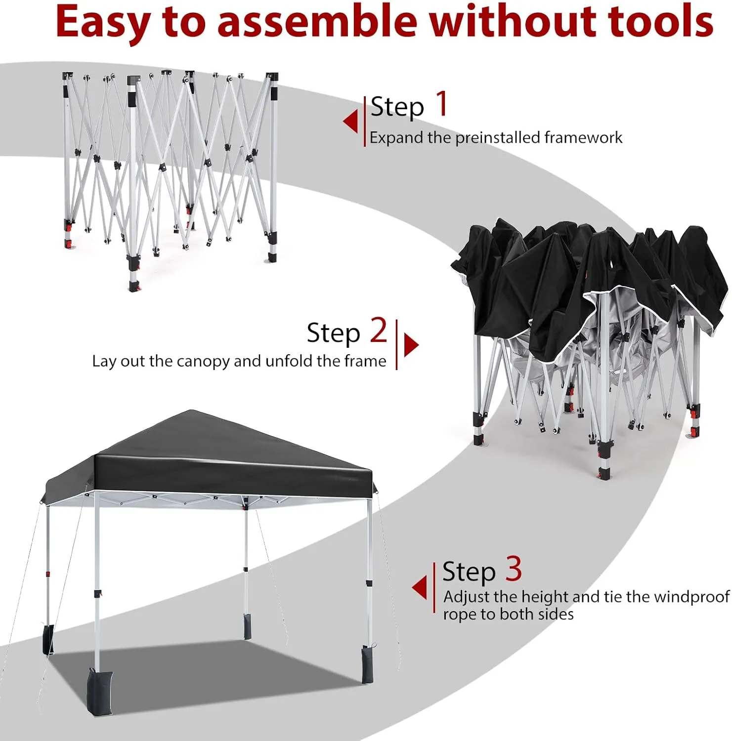 8 * 8FT Pop Up Canopy Tent for One Person Setup,Instant Portable Commercial Canopy Tent,Outdoor Easy Up Tent w/1-Button Push,Wheeled Bag,4 Sandbags,Bonus 8 Stakes and 4 Ropes-Black