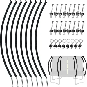 8 Sets Trampoline Curved Pole Replacement, Universal Curved Enclosure Poles for 12-16ft Frame, with Plastic T Connector, Mounting Hardware, Foam Cover Padding