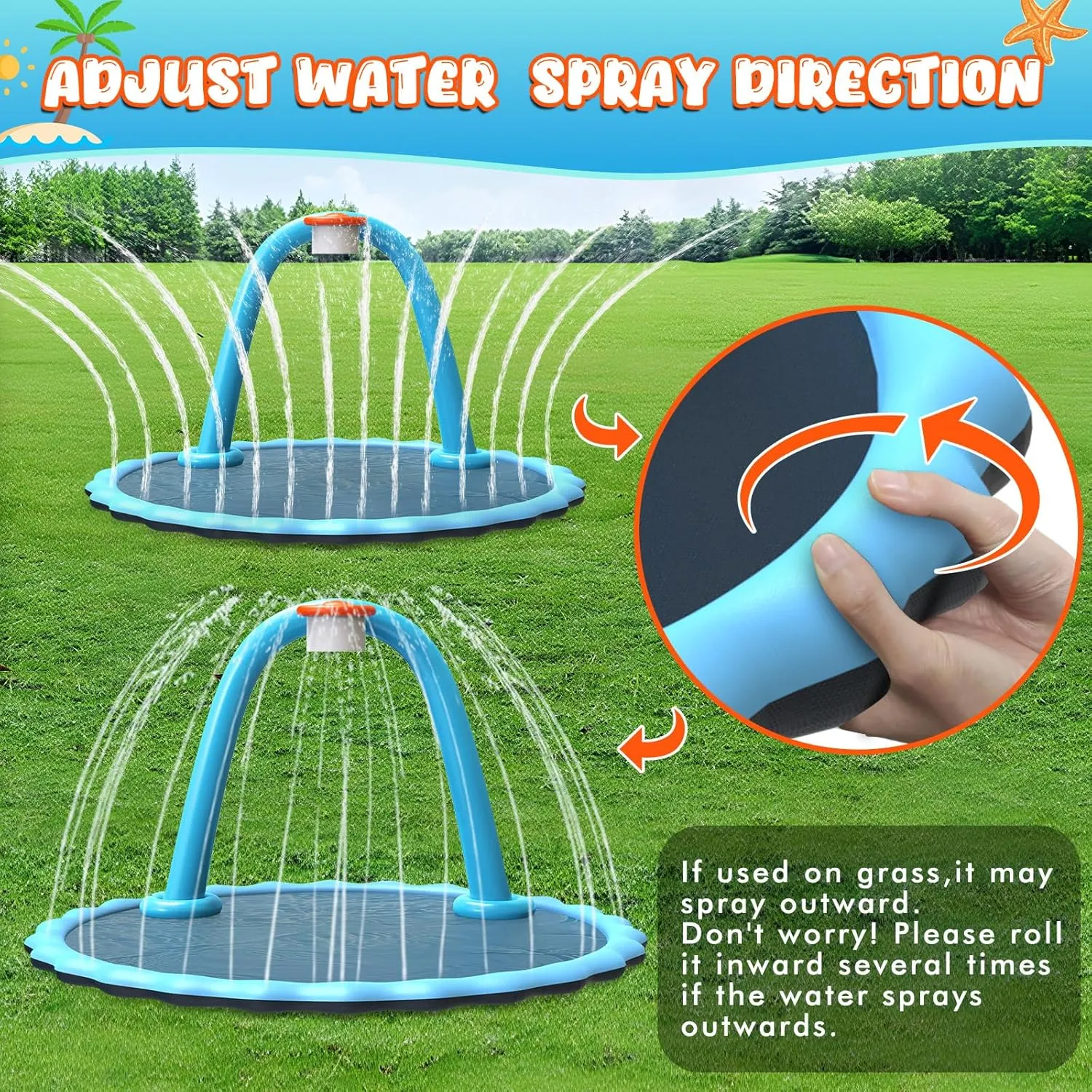87'' Splash Pad, Non-Slip Sprinkler Mat with Basketball Hoop and Arch for Kids Outdoor Play, Shoot Game for Backyard, Inflatable Water Toys More Fun for Boys and Girls