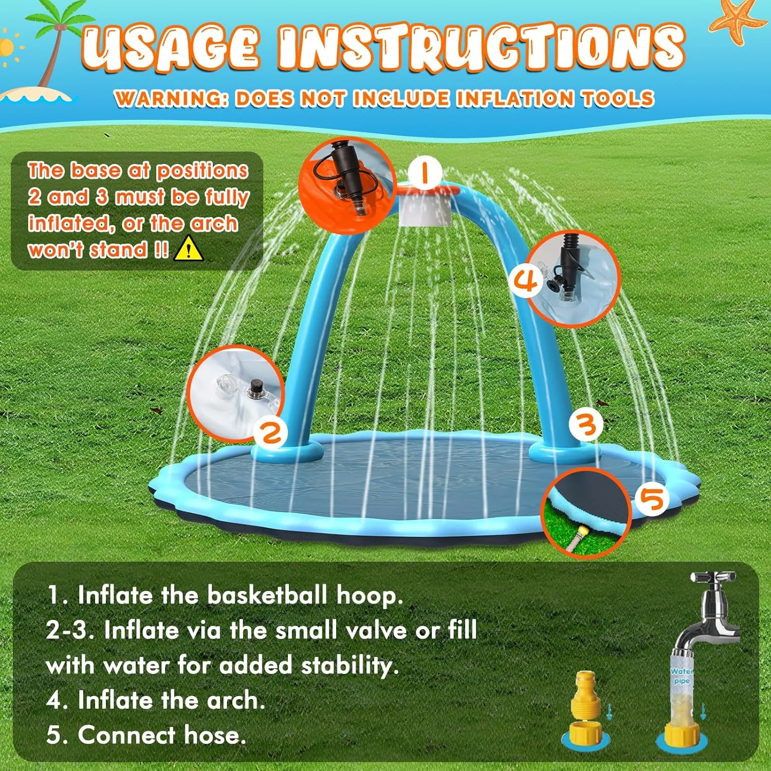 87'' Splash Pad, Non-Slip Sprinkler Mat with Basketball Hoop and Arch for Kids Outdoor Play, Shoot Game for Backyard, Inflatable Water Toys More Fun for Boys and Girls