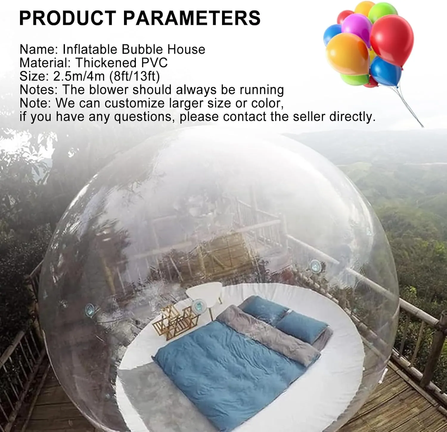 8Ft/13Ft Grade Outdoor Clear Dome Camping Cabin Bubble Tent, with Air Blower, for DIY Outdoor Family Backyard Camping Stargazing,110v-13ft