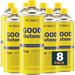 8oz Butane Fuel Canisters Cylinders with Dual Safety System for Portable Gas Stove, Camping Stoves, Gas Burners, Cooking Torch, UL Listed, Made in Korea (8 Pack)