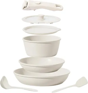 8PCS Ceramic Cookware Set Non Toxic, Non Stick Cookware Set, Detachable Handle Pots and Pans Set, Induction Kitchen Cooking Set with Removable Handle,Oven Safe, Stackable storage