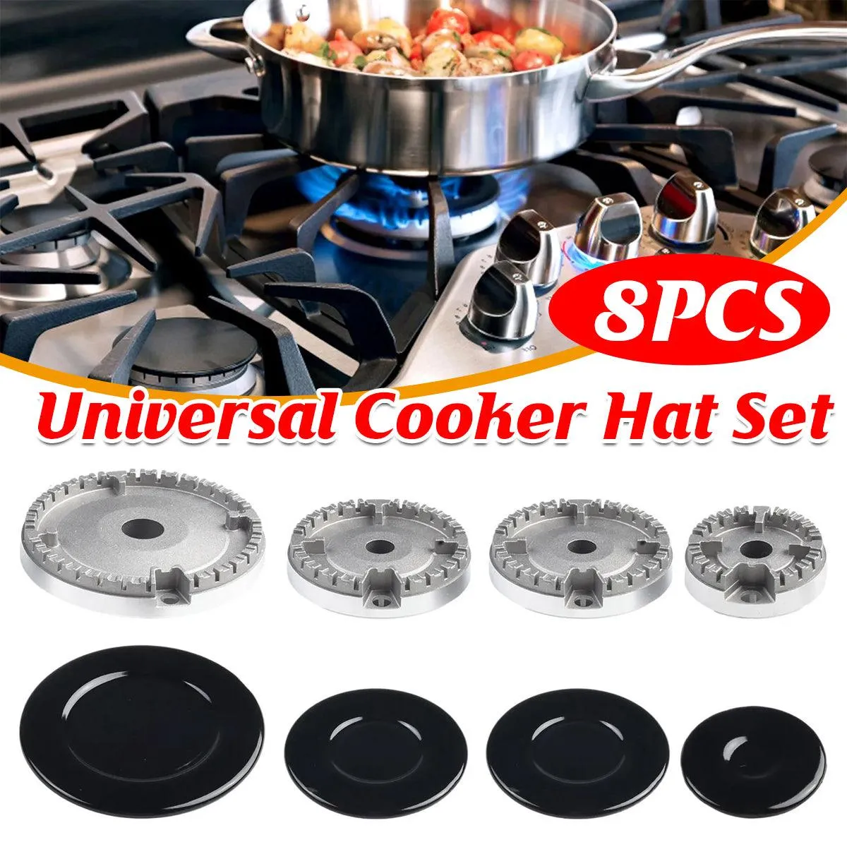 8pcs Gas Stove Accessories Lid Cookware Cap for Kitchen Cooking Equipment Set