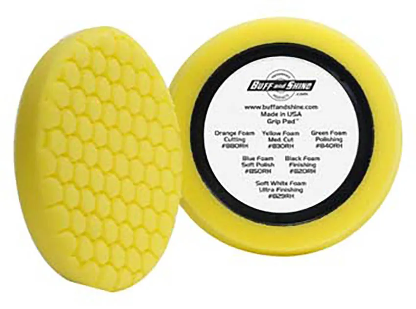 8" US Yellow Med. Cut/Polishing Hex Faced Foam Grip Pad™ with Center Ring Backing