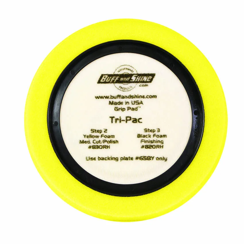 8" US Yellow Med. Cut/Polishing Hex Faced Foam Grip Pad™ with Center Ring Backing