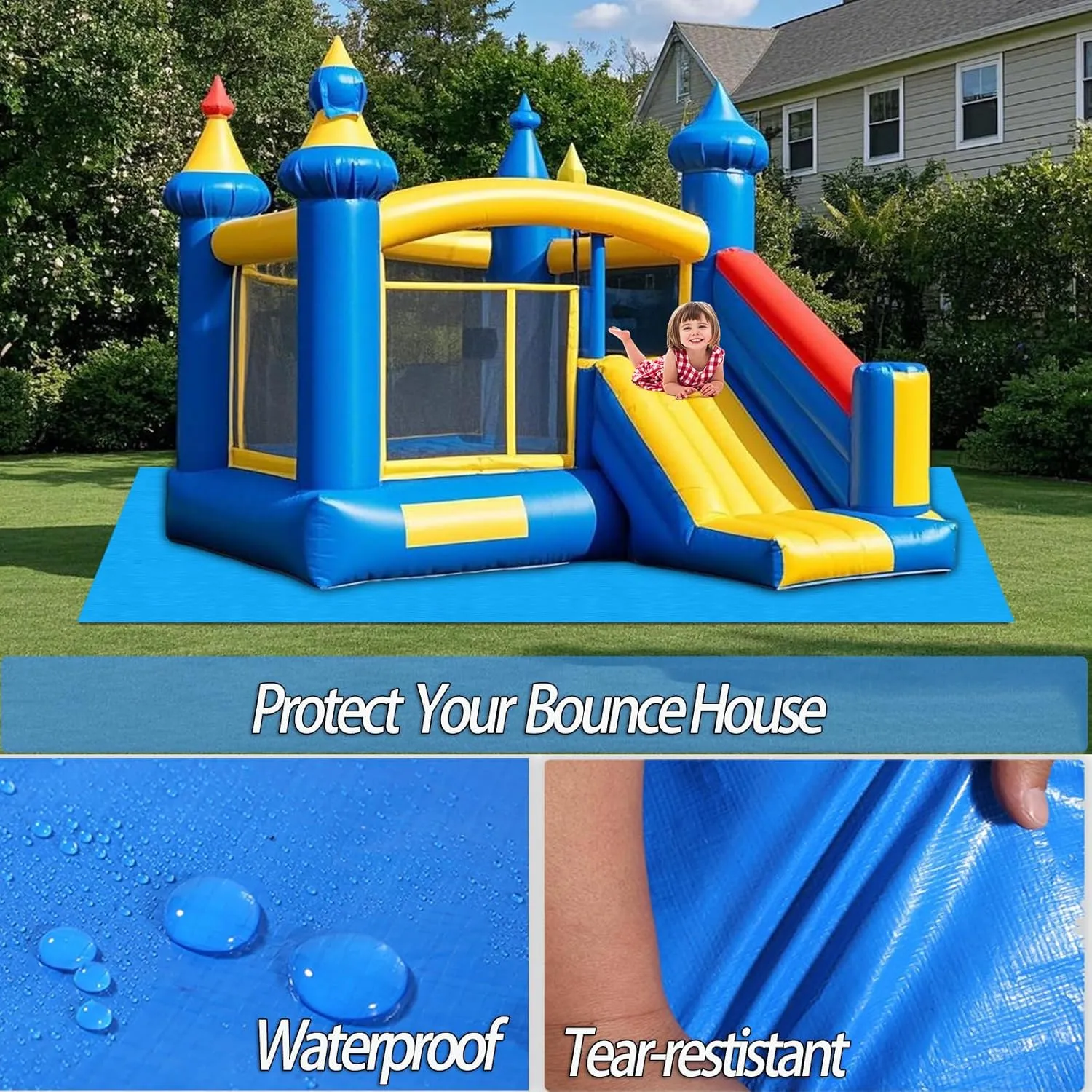 98 x 98 Inch Bounce House Mat for Inflatable Bouncer, Inflatable Water Slide Bounce House Pad for Outdoor Bouncy Castle, Under Jump House Floor Underlayment Pad(Only Mat, Bounce House Not Include)