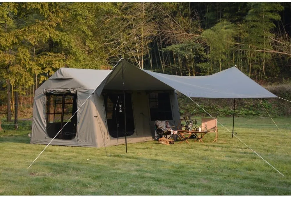 9.8 x13ft with Canopy, Inflatable Camping Tents with Hand Pump, Air Glamping Tents, Easy Setup Waterproof and Windproof Blow up Tent Beige